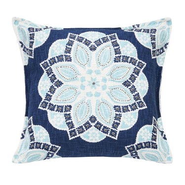 Coastal Floral Cotton Pillow, Indigo & Surf Coastal Accent (20 × 20), Decorative Coastal Pillow